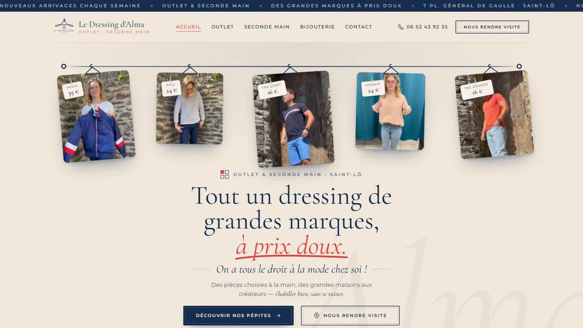 Page d'accueil du site Le Dressing d'Alma