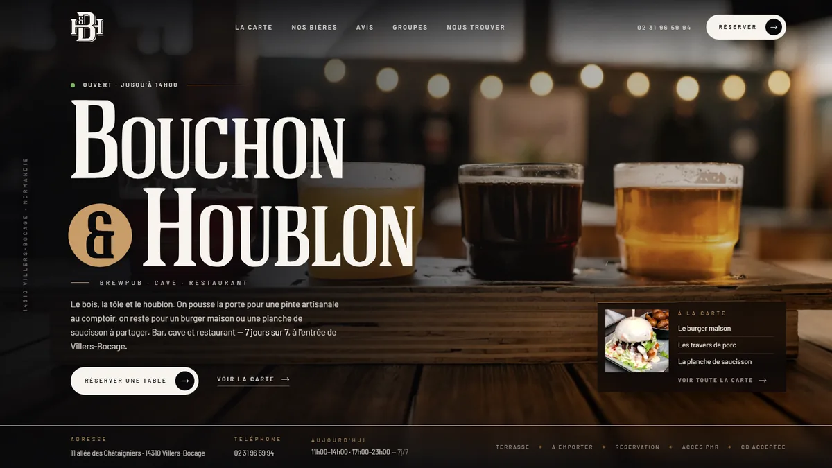 Page d'accueil du site Bouchon et Houblon