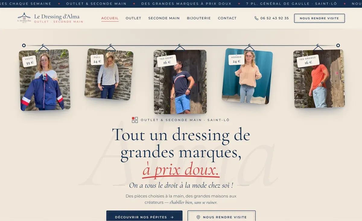 Page d'accueil du site Le Dressing d'Alma