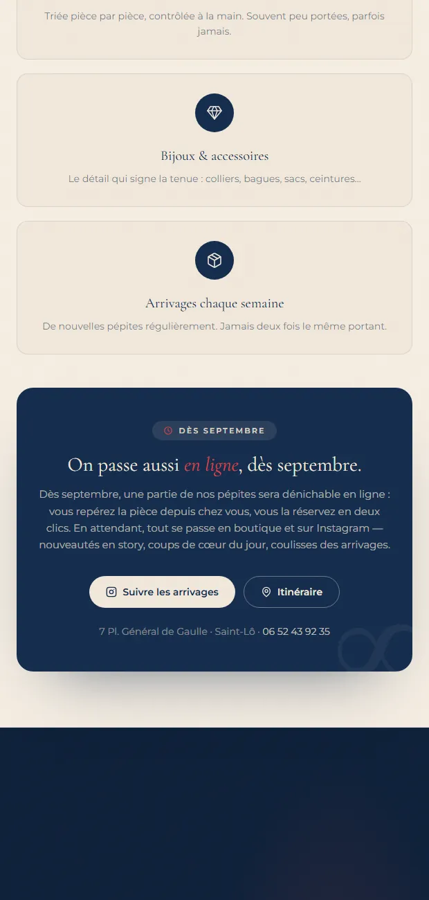Le Dressing d'Alma sur téléphone : la boutique