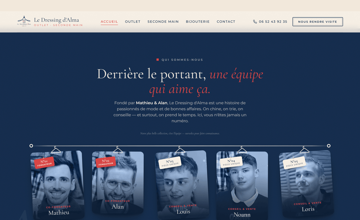 Section Équipe — Le Dressing d'Alma