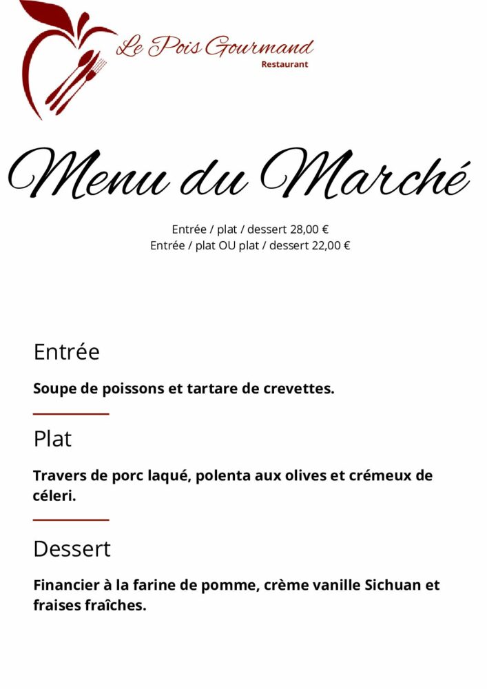 Menu du marché